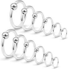 SCERRING 12PCS 16G Stainless Steel Captive Bead Ring Nose Rings Hoop Silver