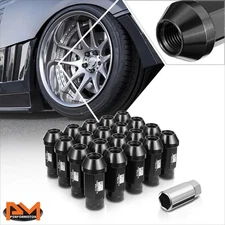20Pcs J2 Aluminum M12x1.5 Closed End Knurled Top Acorn Lug Nuts+Extension Black