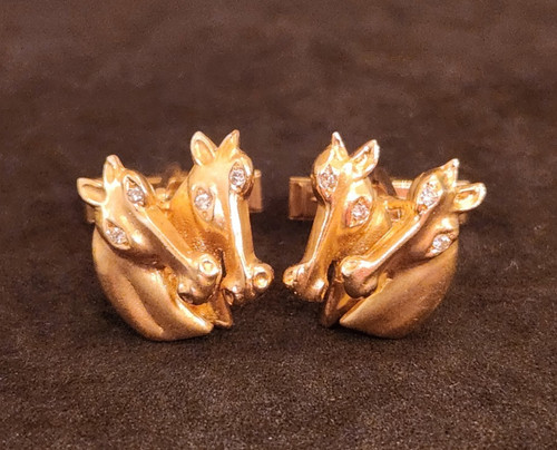 Elegant Horse Head Cufflinks  14K Diamonds