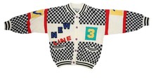 Vintage AMILANO Cardigan Sweater Women L Multicolor Check Graphic Line 3 Varsity