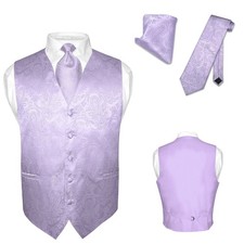 Men's Dress VEST NeckTie for Suit LAVENDER Purple PAISLEY Design Tie Hanky Set