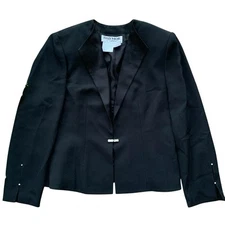 Vtg Daymor Couture Collared Rhinestone Evening Blazer Suit Jacket Black Size 10