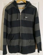 Men's Vintage Nike Stripped Black Gray Zip Up Hoodie Y2K - XL