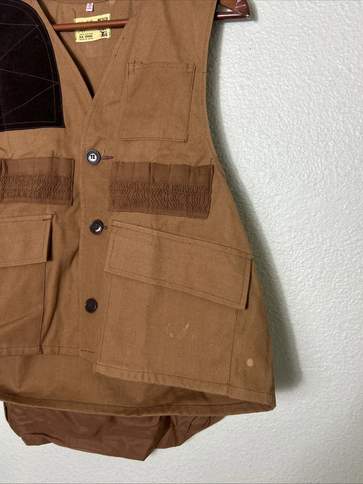 Vintage 1960’s Nesco Hunting Apparel Canvas Shooting Vest Men’s Medium Japan - Image 2 of 4