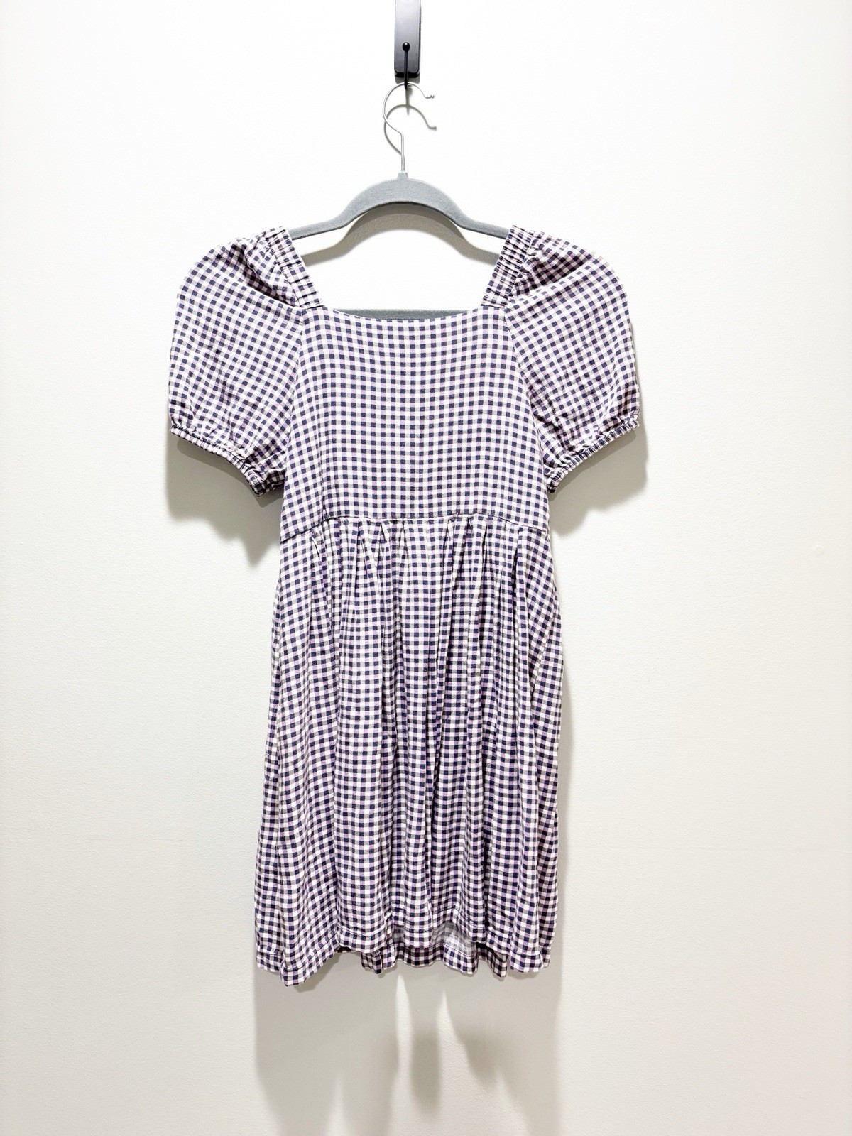 Zara Purple/White Gingham Checked Kids Dress Puff Sleeves Button Closure thumbnail 2