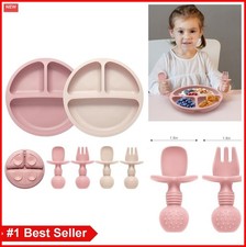 Silicone Feeding Set 2 Pack Divided Toddler Plates with Suction Utensils Spoons