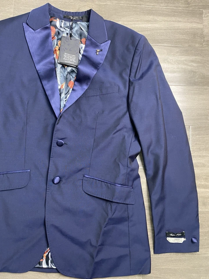 Abrigo Deportivo Ted Baker Hombre 38R Blazer Ajuste Moderno Azul Marino Chaqueta Lana Super 130 Foto 3 de 4