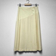 Christian Dior Wrap Skirt Long Pleated Flare Size L Ivory Cream Color