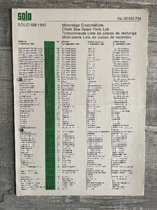 Solo 635 + 642  Motorsäge  Ersatzteilliste 9/1969 mit Explosionszeichnungen