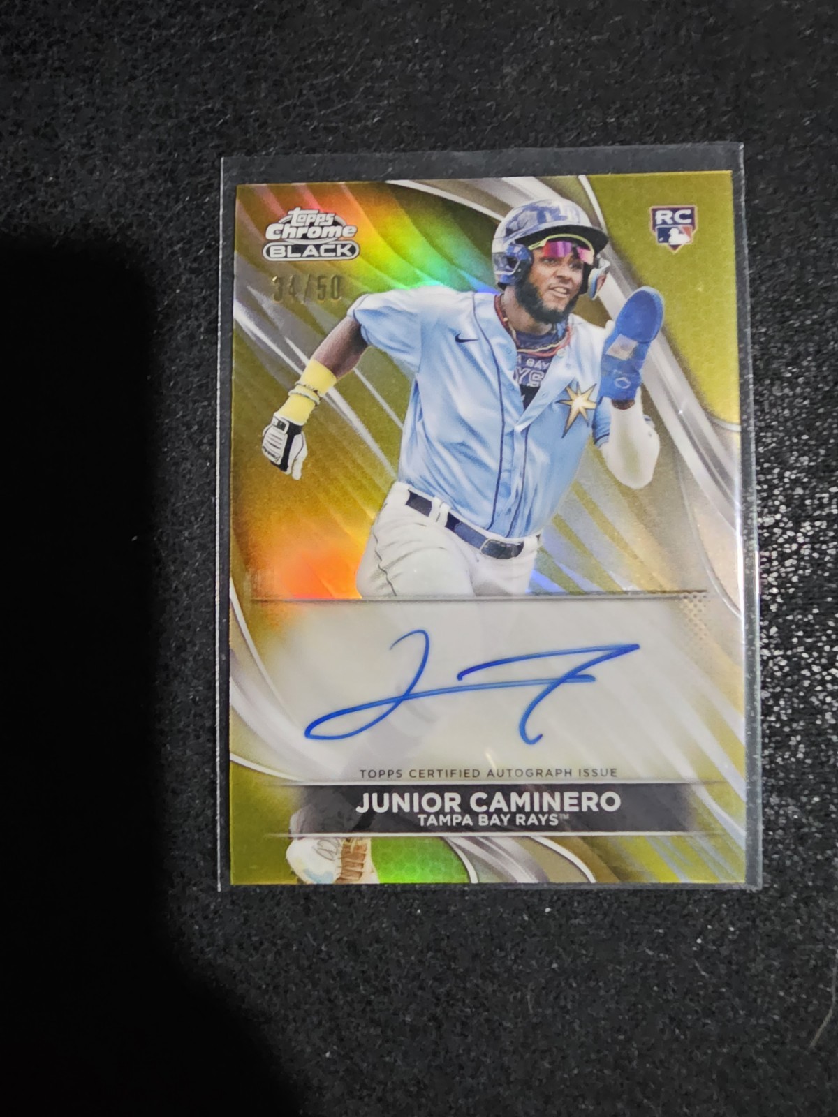 2024 Topps Chrome Black Junior Caminero Gold Refractor RC Auto /50