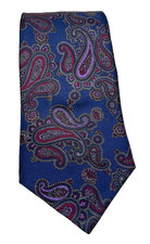 Bert Pulitzer Maroon Dark Navy Paisley Foulard 100 Silk Neck Tie Made in USA