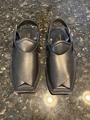  Peshawari Sandals by Bata Black Leather Handmade Style Pakistan Size 10 Men 