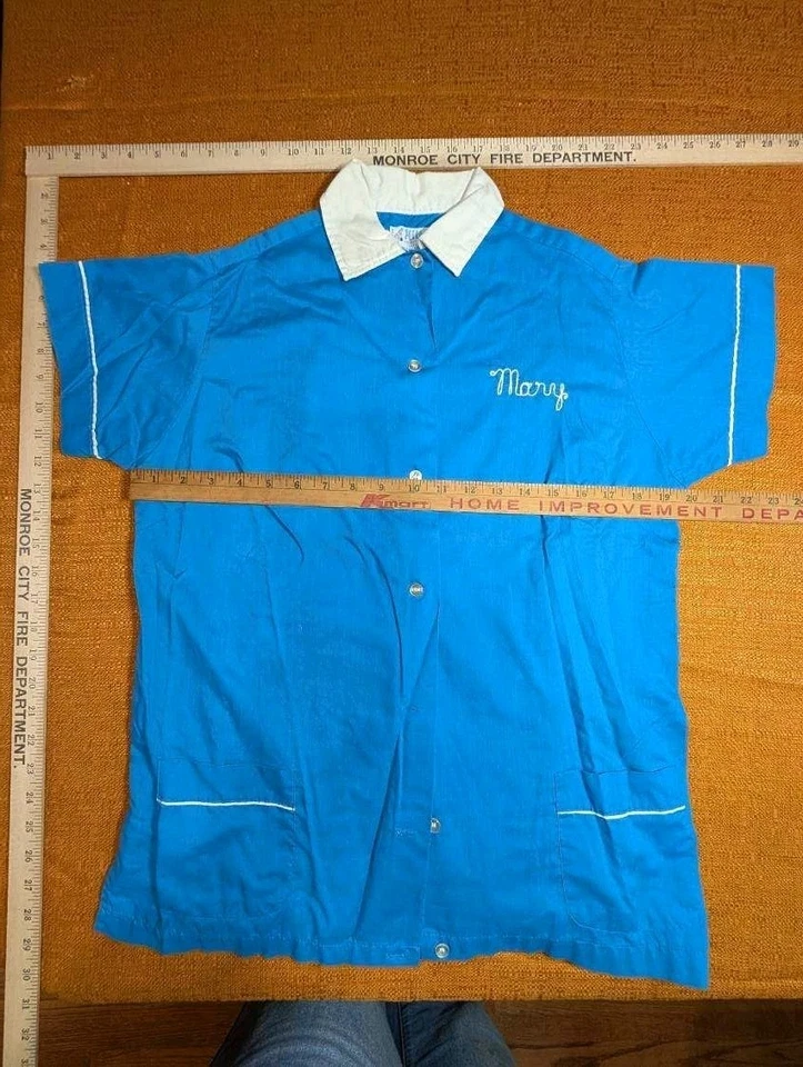 ВИНТАЖНАЯ женская рубашка для боулинга Hilton рокабилли синий соленый перец размер 36 - Изображение 3 из 4