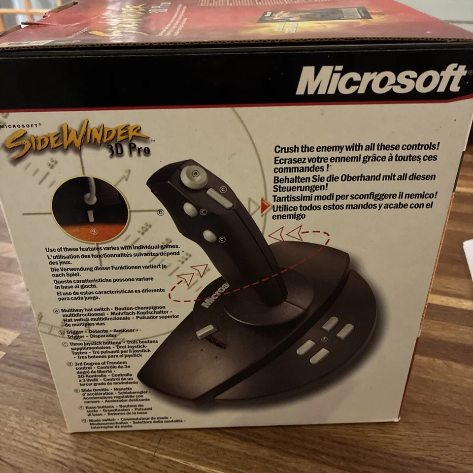 VINTAGE MICROSOFT SIDEWINDER 3D PRO PC GAMING JOYSTICK IN ORIGINAL BOX - Image 3 of 4