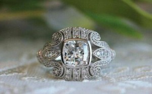 Vintage Art Deco 2.10 Ct Round Diamond 14K White Gold Fn Engagement Wedding Ring