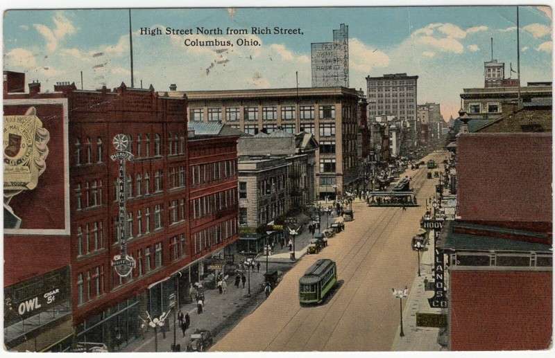Colorized Postcard: South High Street from Rich Street, Columbus, Ohio