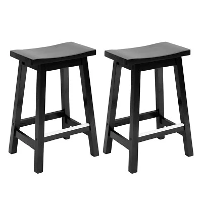 BESTOFFICE Bar Stools Set of 2 for Kitchen Counter Solid Wooden Saddle Stools 24"-30"Height