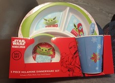 Mandalorian Child 5 Pcs Melamine Dinnerware Plate Bowl Cup Utensils Star Wars