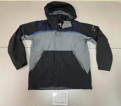 Helly Hansen Black Grey Blue Hooded Coat Jacket Mens Size Large