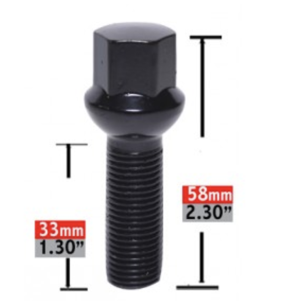 Black M14x1.5 33mm Shank Cone Seat Lug Bolts Audi VolksWagen Mercedes Benz | UK Black M14x1.5 33mm Shank Cone Seat Lug Bolts Audi VolksWagen Mercedes Benz | UK