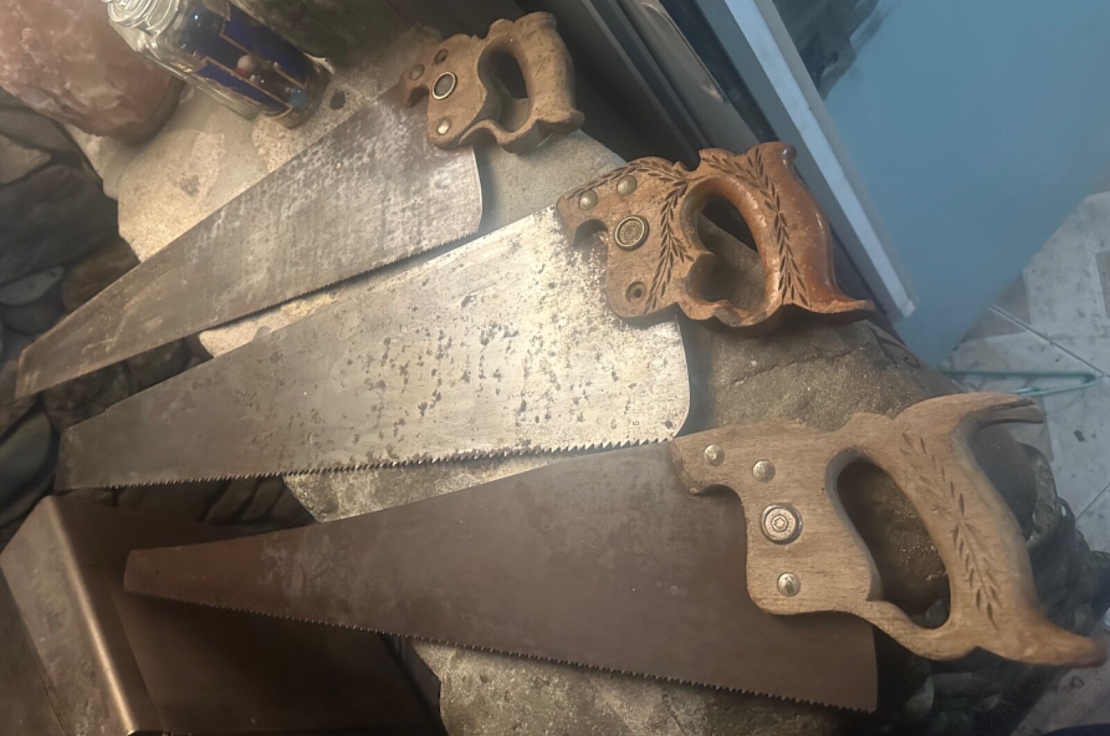 3 Disston hand saws antiques etched blades on 2 eBay