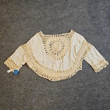 Cupshe Cover Up Womens Medium Tan Crochet Short Sleeve Boho Casual Beach Swim