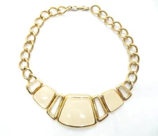 Beige Napier Pat. Pend. Signed Panel Chunky Women Gold Jewelry Pendant Necklace