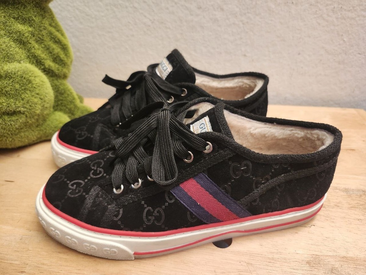 GUCCI Tennis 1977 Low Sneakers Size BLK Canvas GG Canvas