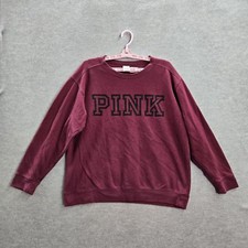 PINK Victoria's Secret Women Sweatshirt M Burgundy Logo Pullover READ