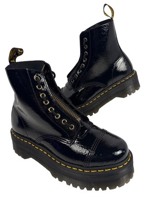 Dr. Martens Sinclair Black Patent Leather Crinkle Platform Boots Sz UK 7 US 9