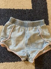 EGG Blue Shorts - Elastic Pearled Trim Acid Wash Chambray - Toddler Girls 2T