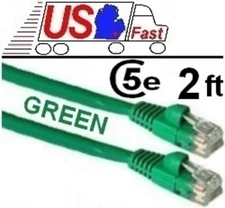 PURE COPPER(notCCA 2ft short RJ45 Cat5 10/100BT Ethernet Cable/Cord/Wire{GREEN{F