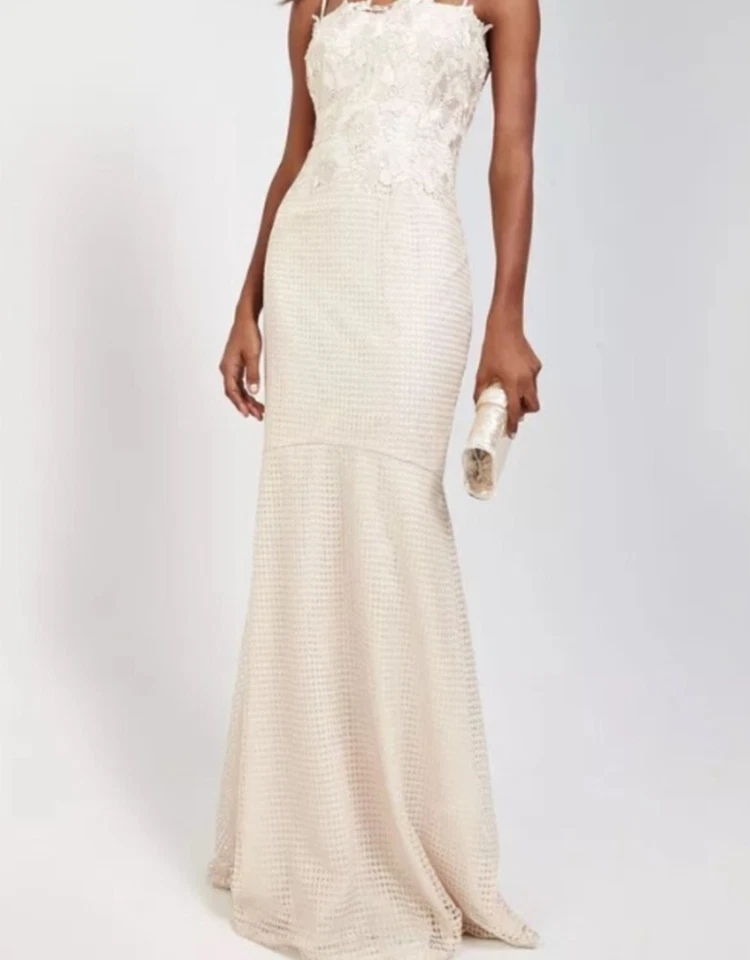 Aidan Mattox Champ Ivory Embroidered Lace Trumpet Dress 6 NEW - Изображение 2 из 3