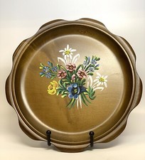 Vintage Solid Wood Hand Painted 9.5? Floral Scalloped Plate Charge