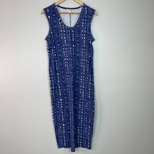 Old Navy Midi Dress Medium Blue White Sleeveless Shift Casual Women's