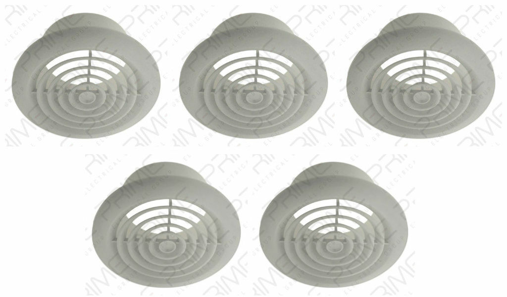 5 x Round Internal Ventilation Ceiling Grille Diffusers for 100mm Ducting White