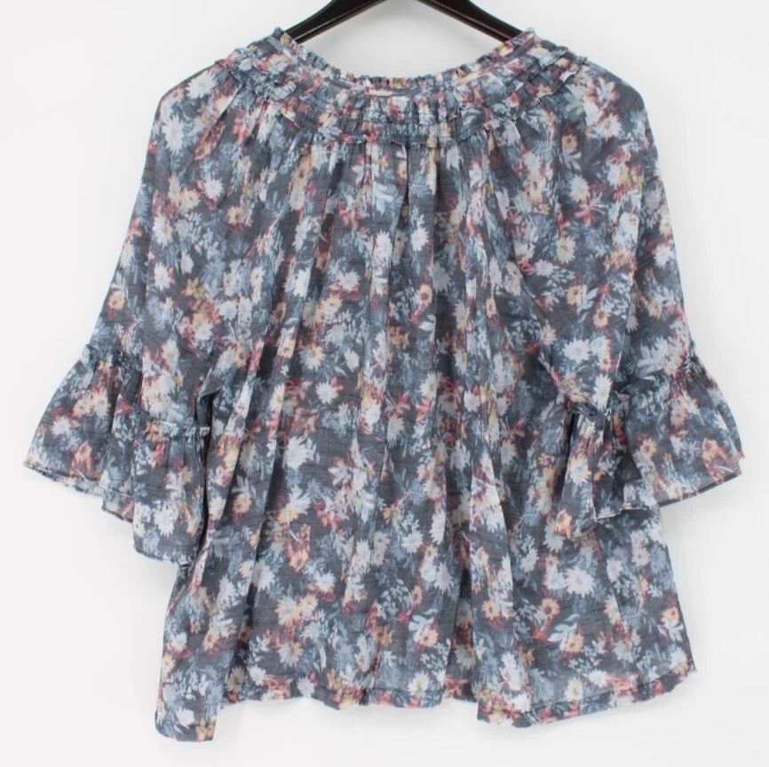 Skye’s The Limit Women’s Petite PL Floral Ruffle Top Blue Boho Blouse - Image 2 of 4