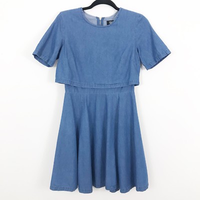 Do and Be Womens Chambray Dress Size Small Blue Denim Short Sleeves Skater
