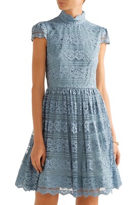 Alice + Olivia Maureen Cap Sleeve Lace Dress Blue Open Back Size 0 