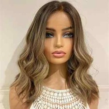 Ombre Ash Brown Body Wave Remy Human Hair Lace Front Wig 13x4 Pre Plucked