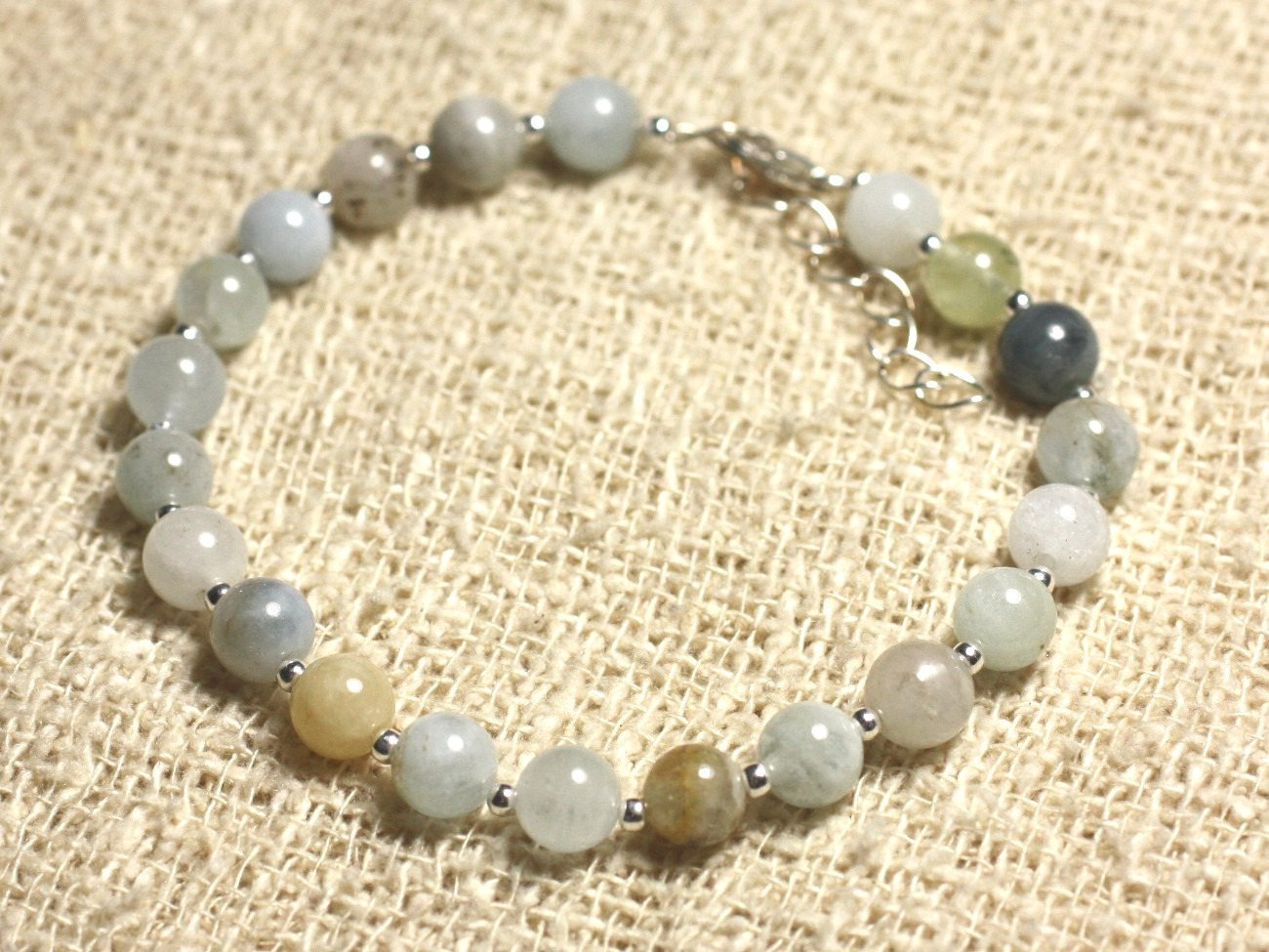 Bracelet en argent 925 avec aigue-marine de 6mm pour femme