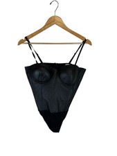 Say What Black Faux Leather Bustier Bodysuit Womens Size XL Party Wicked Biker