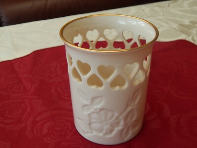 VINTAGE 9,7 CM VASE GRAVIERT BLUMEN + HERZ DESIGN LENOX MADE IN USA SAMMLERSTÜCK