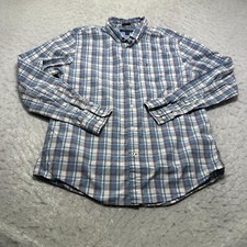 Tommy Hilfiger 80s 2 Ply Plaid Button Shirt Blue Orange Long Sleeve Mens Size M
