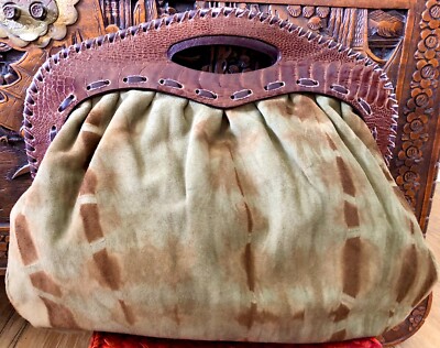 RARE! Leather  Suede Brown Sage Tie Dye Cut Out Created By Hand Bohemian Purse