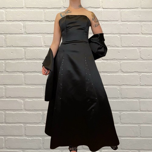 Y2k vintage black satin + rhinestone 
