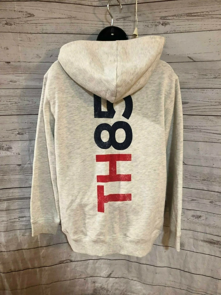 Женская толстовка с капюшоном Tommy Hilfiger на молнии большой логотип спереди серо-кремовая размер XL 20 - Изображение 3 из 4