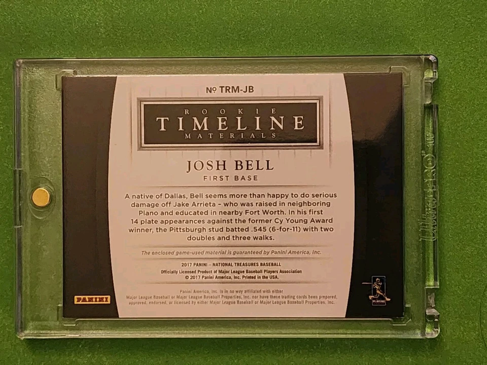 2017 Panini National Treasures - Timeline Rookie Materials #TRM-JB Josh Bell /99 - Image 2 of 2