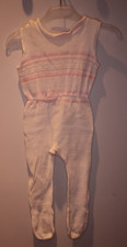 Vintage Romper White Pink Knitted Approx 56 Attic Find With Stain