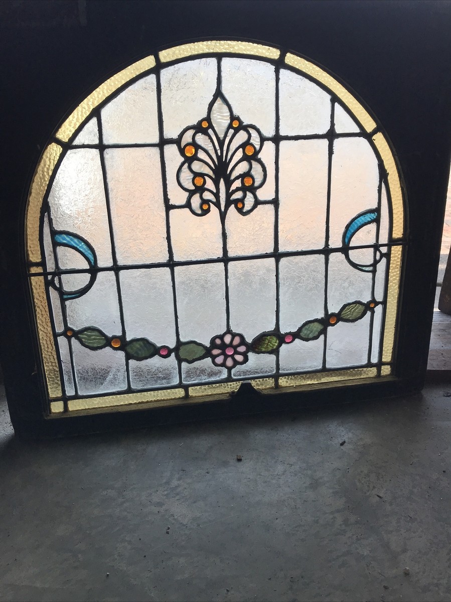 Stained Glass antique 建具　【地球儀】 SG3547 Antique Arch Top Stained Glass Window 27.5“ X 30.5 W | eBay
